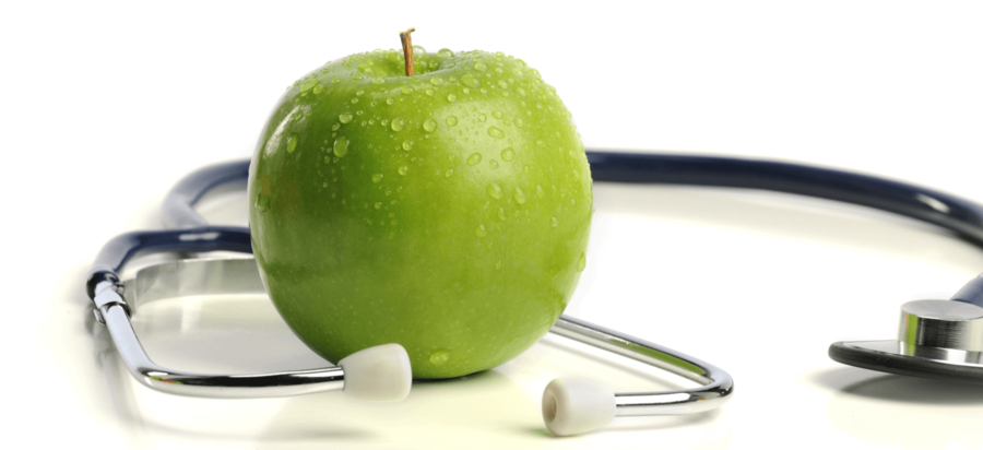 Formation nutrition avec une pomme et un stéthoscope pour les nutritionnistes ESSR